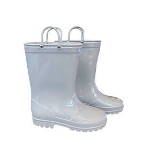 Glossy Gray Rain Boots with Pull Handles Size 2 Girls Like New